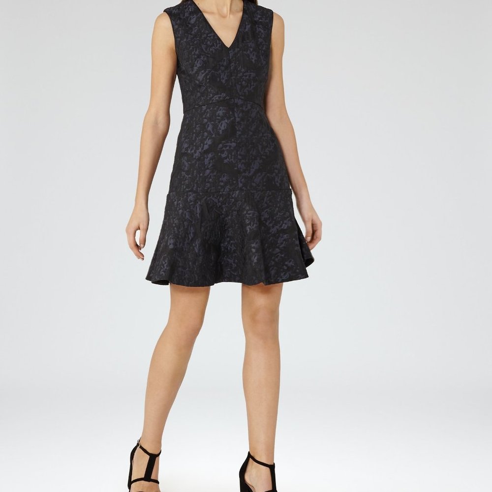 FINAL PRICE Reiss Saffy Jacquard Fit & Flare Dress 6 V-Neck Sleeveless